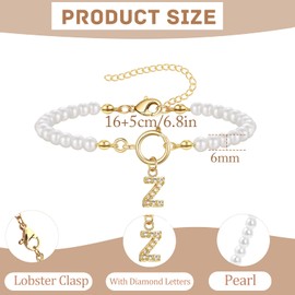 ZENGSING Women's Initial Pearl Bracelet Pearl Chain Bracelet for Women Adjustable A-Z Capital Initial Pendant Charm Pearl Bracelet with Initial Gifts for Women (E)