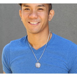 US Jewels Men's 925 Sterling Silver Archangel Raphael Sigil Magic Amulet Medal Pendant 4mm Curb Necklace, 18in