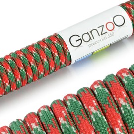 Universal Survival Rope Made of Tear-Resistant Parachute Cord/Paracord 550 Inches (Nylon Core Sheath Rope), 550 lbs, Total Length 15 Metres (50 ft) Colour: Green/White/Red - Brand Ganzoo