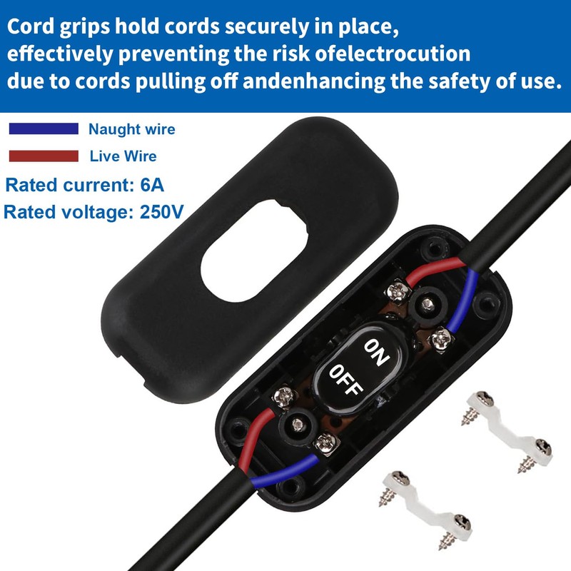 Surf turtle Inline Cord Switch 2-Pack Black Button,Rated 6A 250V
