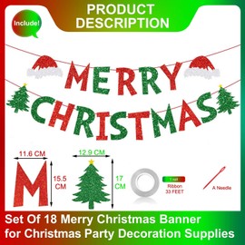 Glitter Merry Christmas Banner Merry Christmas Letter Sign Merry Xmas Banner for Christmas Party Decorations