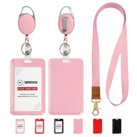 SOPHIYAYA Badge Holder and Retractable Reel with Lanyard, Hard Plastic Key Card Work Badge Sleeve for Office School Factory Teacher Women Men (Pink, Vertical)