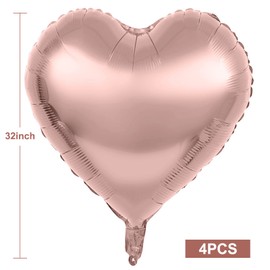 4 Pieces 32 Inches Large Heart Shaped Balloons Huge Metallic Red Foil Balloons Love Balloons for Valentine's Day Wedding Engagement Anniversary Party Favor Decorations (Rose Gold)