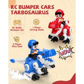 Dinosaur Remote Control Bumper Cars Set of 2, Dinosaur Toys with Light and Music, RC Ejecting Bumper Car for Kids, Exciting Player Battle Toys for Ages 3-8, Birthday Gifts for Boys Girls