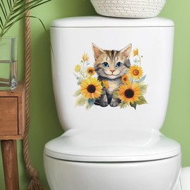 Mestiker Toilet Bowl Sticker Wall Sticker Cute Wall Sticker Toilet Sticker Green Wisteria Ornamental Plant Flower Cat Toilet Tank Decoration PVC Waterproof Sticker Removable Room Decoration Bathroom