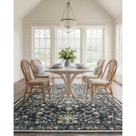 AMADA HOMEFURNISHING 6x9 Area Rugs, Washable Low-Profile Large Living Room Rug with Non-Slip Backing & Durable Edge Binding, Soft Vintage Rug for Bedroom, Dinning Room, Home Office