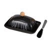 oskas Farmhouse Porcelain Black Butter Dish with Lid and Knife