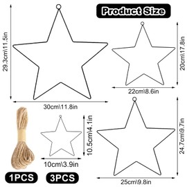 GAROMIA Metal Star Black Pack of 6 Christmas Decoration Black Metal Stars for Crafts Star Wreath Frame Pentagram Shaped Wreath Rings Flower Wreath for Christmas Thanksgiving New Year Wedding