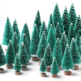 30Pcs Mini Christmas Trees, Artificial Christmas Tree Bottle Brush Trees Christmas with 5 Sizes, Sisal Snow Trees with Wooden Base for Christmas Decor Christmas Party Home Table Craft