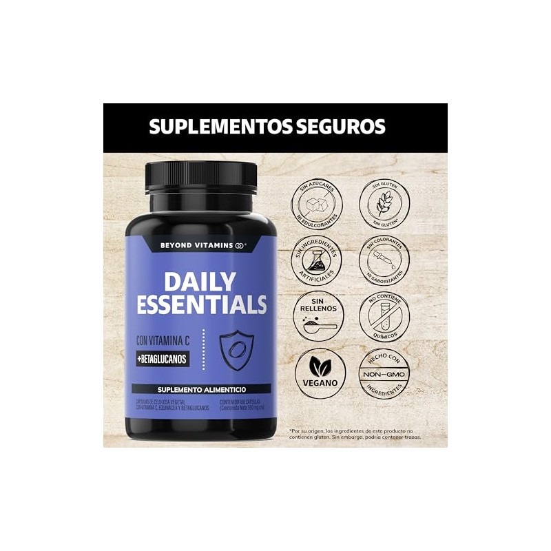 Beyond Vitamins Daily Essentials Vitamina Betaglucanos Raíz Jengibre Ajo Orégano