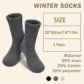 mexine 3 Pairs of Men's and Women's Wool Socks Size 5-11 Winter Pure Color Thick Warm Socks Comfortable Terry Socks