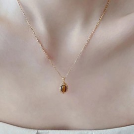 Xduargs Boho Tiger Eye Stone Necklace Choker Vintage Healing Gemstone Choker Necklace Natural Gemstone Necklace Minimalist Created Gemstone Pendant Necklace Jewelry for Women
