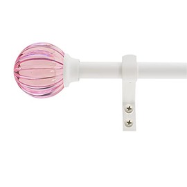 Decopolitan - Juego de barra de cortina de bola estriada de 5/8 pulgadas, 26 a 48 pulgadas, color rosa