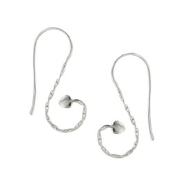 .925 Sterling Silver Swirl Twisted Wire with Heart at End Open Hoop Dangle Earrings