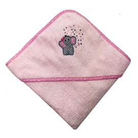 Arle-Living® Baby Toddler Hooded Towel Embroidered with Elephant Motif 100 x 100 cm Terry Cotton
