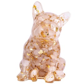 Mookaitedecor 3 Inch Rose Quartz Crystal French Bulldog Dog Statue Ornament, Semi Precious Stone Dog Lover Gift, Resin Animal Healing Crystal Stone Puppy Art Figurine Lucky Home Office Decor