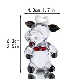 QFkris 2.5'' Blown Glass Cow Figurine Collectibles Mini Handmade Black Art Glass Farm Animal DIY Craft Ornament Home Decor