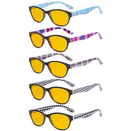 Eyekepper 5 Pack Computer Reading Glasses Cat Eye Blue Light Blocking Readers Amber Tinted +1.75