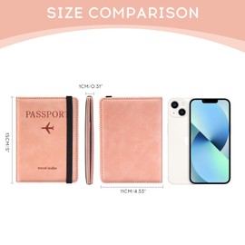 ILIYAH Passport Holder Travel Wallet PU Leather RFID Blocking Passport Cover Case with Card&Cash Slots Travel Essentials(Pink)