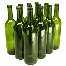 North Mountain Supply - W5CG 750ml Glass Bordeaux Wine Bottle Flat-Bottomed Cork Finish - Case of 12 - Champagne Green