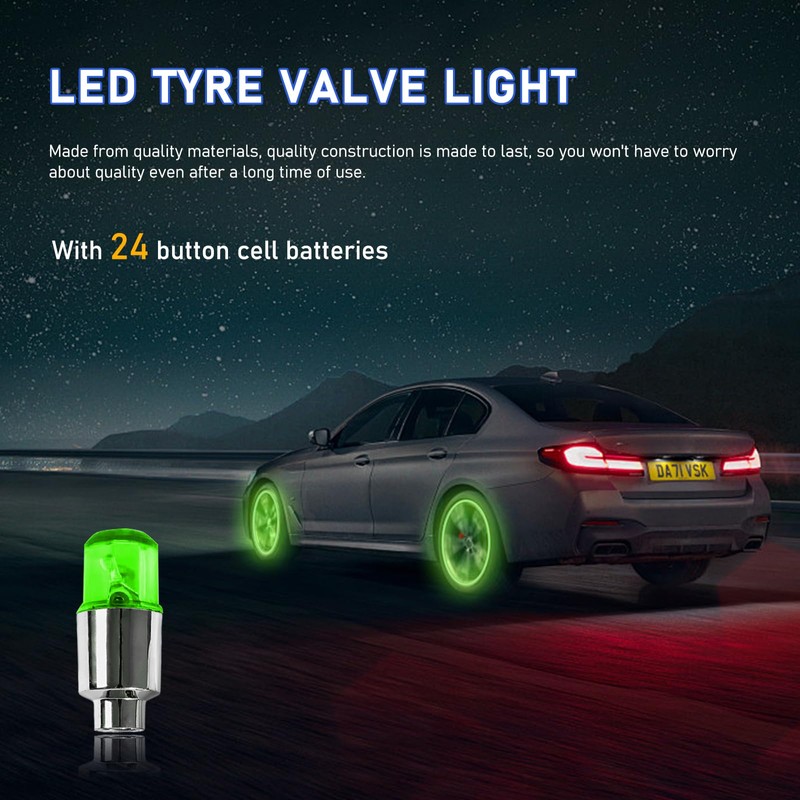 Dickno 8PCS LED Tire Valve Stem Cap Lights, Neon Spoke