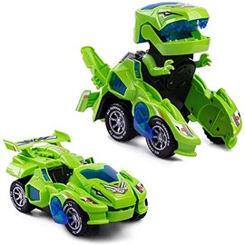 Transforming Dinosaur LED Car Toys, Christmas Birthday Gifts for 3-11 Year Old Boys Girls Toddlers Kids, Colouful LED and Go Interactive Educational Toy for Children Boys & Girls (One green)