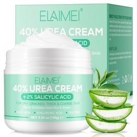 Urea Cream 40 Percent for Feet - 40% Urea Cream Plus 2% Salicylic Acid with Hyaluronic Acid,Tea Tree, Aloe Vera for Dry Cracked Heels, Knees & Maximum Strength Foot Deep Moisturizer(5.29 OZ)