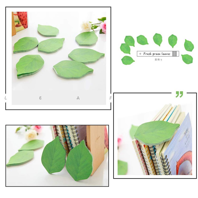 4 Packs Beautiful Green Leaf-Shaped Sticky Notes Stickers Can be