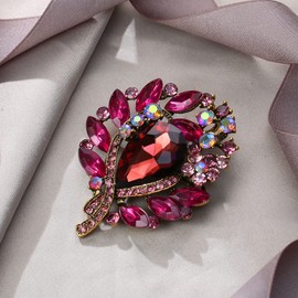 EVER FAITH Bridal Round Rhinestone Brooch Pin, Shiny Teardrop Marquise Crystal Vintage Inspired Brooch Jewelry Gift for Woman Purple Gold-Tone