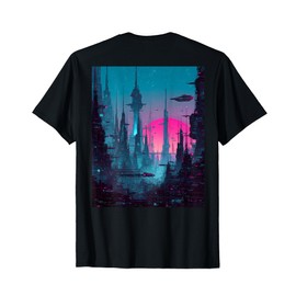 Cosmic Space and Futuristic Skyline Art T-Shirt