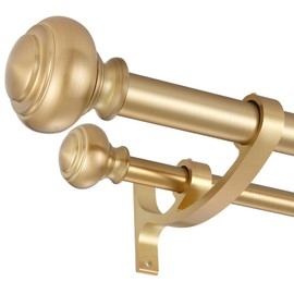 Warm Gold Double Curtain Rods, Double Curtain Rods for Window 48 to 84 Inch, Telescoping Double Decorative Drapery Rods with Urn Finials, 1-Inch Front and 5/8 Inch Back Double Rod Curtain Rods