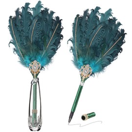 CROWN GUIDE Luxury Feather Quill Pen with Shiny Rhinestones & Curled Goose Feathers- Wedding Guest Book Pen, Great Gatsby/HP Party Supplies, Bridal Shower Gift with Rose Gold Heart Charm (13.8",Gold)