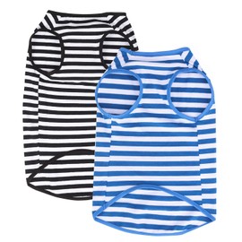 WEONE Camisa de algodón a rayas para perro, ropa básica transpirable suave para perros pequeños y medianos, negro y azul, XL