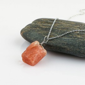 CRYSTALIS Natural Raw Glitter Sunstone Pendant Necklace, Rough Rock Crystal, Chakra Healing Stone, Gift Giving Women Jewelry, Dainty 925 Sterling Silver Chain 18 inch, Yoga & Meditation