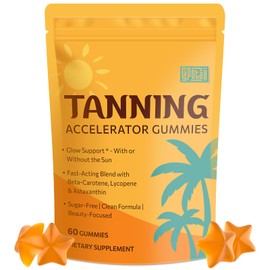 Sapotax Tanning Gummies with Astaxanthin, Sunless Tanning Supplement with Beta Carotene, Collagen, Lycopene & Vitamins, Tropical Flavor - 60 Gummies