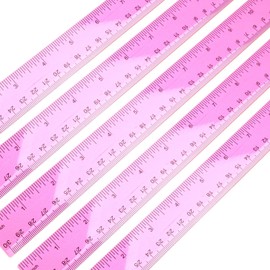 DIAO79NI 5-Piece Transparent Red Plastic Ruler Set, 12 Inch (30cm), Clear Ruler, Plastic Construction, Ideal for Artists, Designers, Architects, Engineers, Students