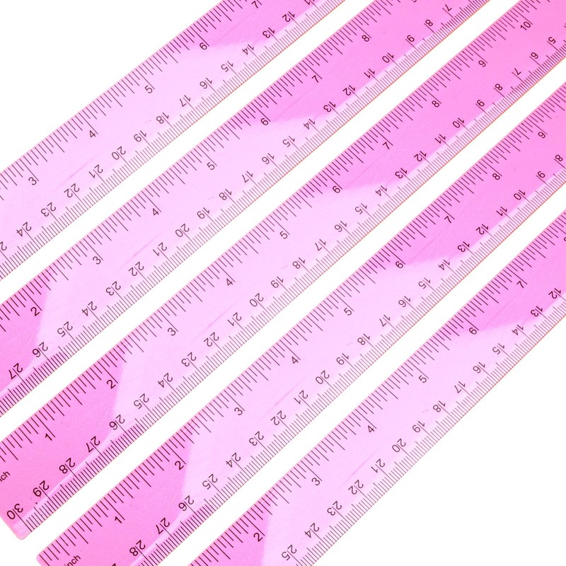 DIAO79NI 5-Piece Transparent Red Plastic Ruler Set, 12 Inch (30cm),