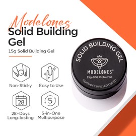 modelones Solid Nail Builder Gel, Milky White 3D Sculpting Hard Gel for Nail Art Molding & Extensions for Chrome Powder, Rhinestones, Glitter Polish Home DIY Manicure, UV Lamp Needed