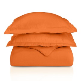 Superior Premium Cotton Flannel Duvet Cover Set, All Season 100% Brushed Cotton Flannel Bedding, 3-Piece Set with Duvet Cover and Pillow Shams - Pumpkin Solid, King/California King