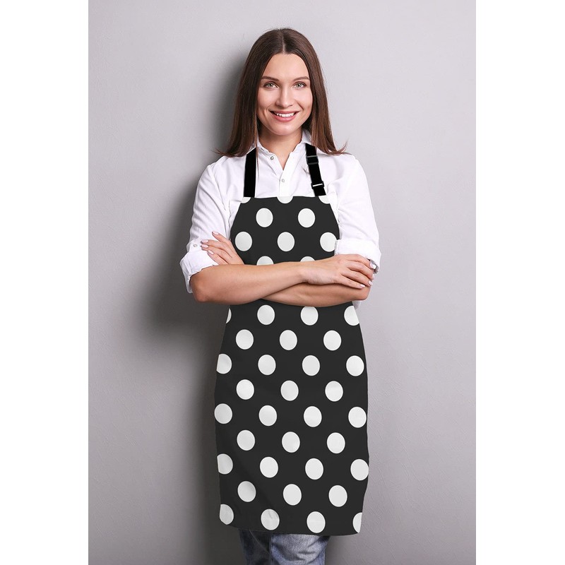 Lefolen Black and White Polka Dot Bib Apron with Adjustable