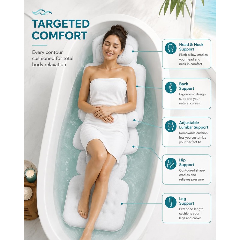 Full Body Bath Pillow for Tub, Inflatable Bathtub Pillow Mat