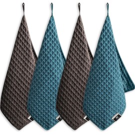HAPPOW Set of 4 Barista Cloth, Waffle Cloth, Brown/Blue, Microfibre Cloths Set, Extremely Absorbent & Durable, Barista Accessories & Dish Cloths that Do Not Lint & Discolour (30 x 30 cm)