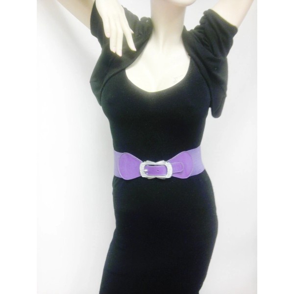 non Thin Women Elastic Purple Belt With Unique Rhinestones Buckle