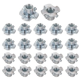 HARFINGTON 1/4x10mm T-Nuts 4 Pronged Tee Nut 0.71" x 0.39" Fully Thread Carbon Steel Inserts for Wood, Rock Climbing Holds, Cabinetry, Furniture 50pcs