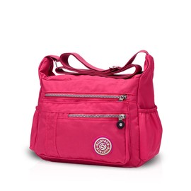 NICOLE & DORIS Damen Umhängetasche Lässige Schultertasche Frauen Handtasche Reißverschluss Tasche mit Mehreren Taschen Crossbody Messenger Bag Nylon Rosa