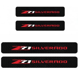 4PCS Door sill Fiber Style Decal enhances The Rugged Look of The Door Entry Protection Trim for GMC Colorado Tahoe Suburban Silverado Sierra 1500 Compatible with Z71 Accessories (RED)