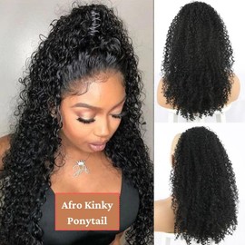 26 Inch Kinky Curly Ponytail Extension for Black Women Drawstring Ponytail Synthetic Long Afro Kinky Ponytail Extension Deep Curly Instant Clip Hair Ponytail (26inch，#1 Black）