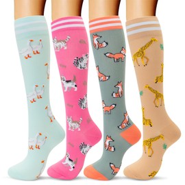 fenglaoda Compression Socks Women Men 4 Pairs, Knee High Support Socks for Running, Sports, Travel, Flight, Nurse