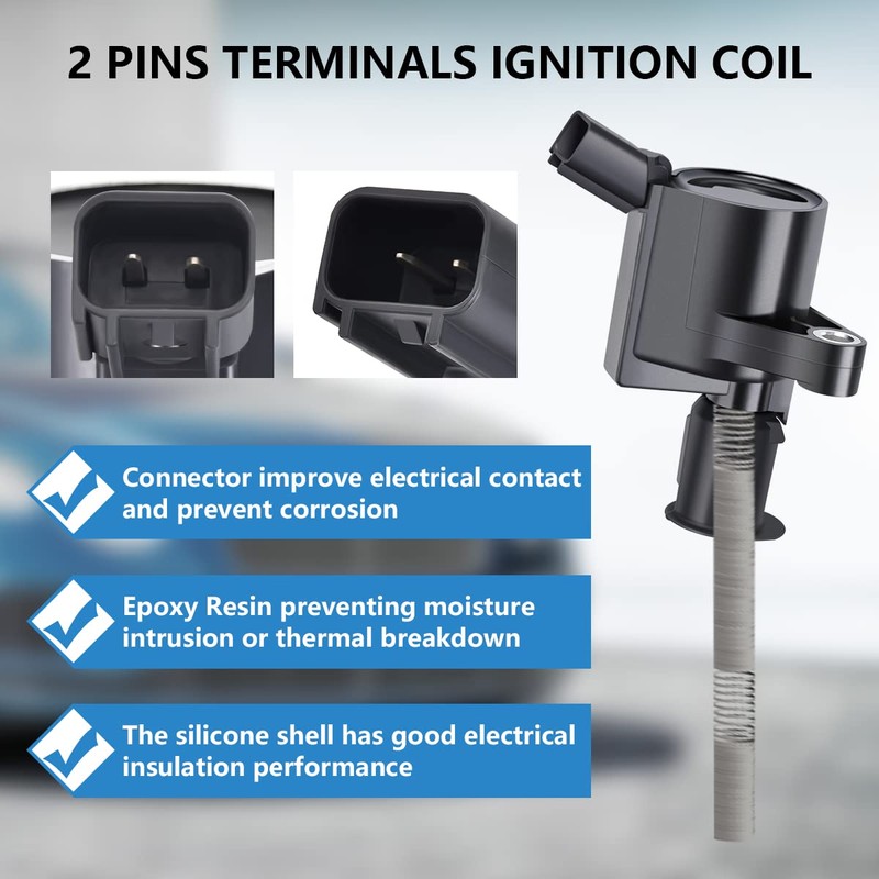 Set of 8 Curved Boot Ignition Coils & Pigtail Connector
