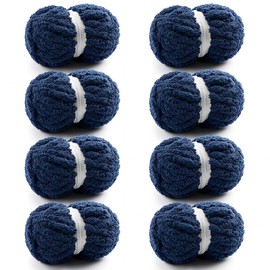 8 Pcs Chunky Yarn for Hand Knitting - Chunky Chenille Yarn for Crocheting - Fluffy Yarn for Crochet - Jumbo Yarn for Hand Knitting 28.4 yds 7.7 oz of Super Bulky Yarn (Navy Blue)